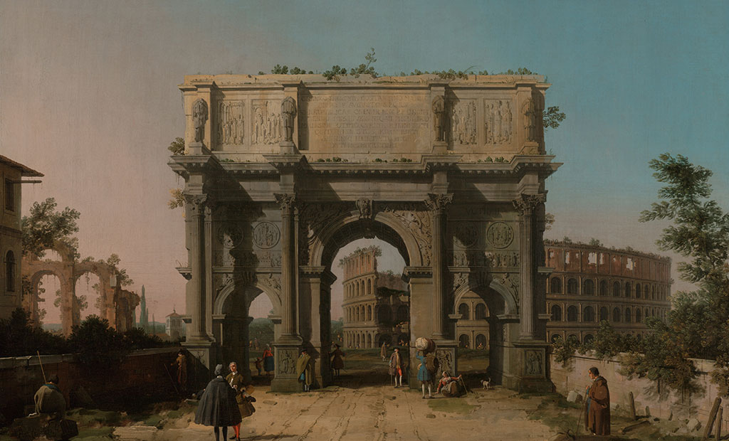 نقاشی از طاق نصرت کنستانتین در ابتدای راه ورودی به شهر رم