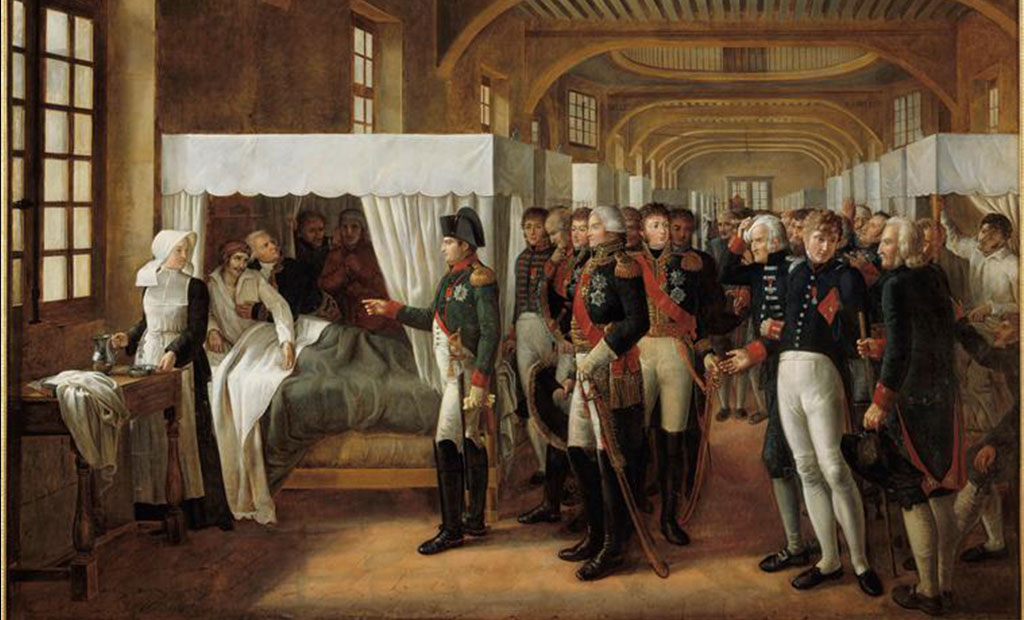 نقاشی از ناپلئون در حال بازدید از مجروحان جنگی در هتل انولید