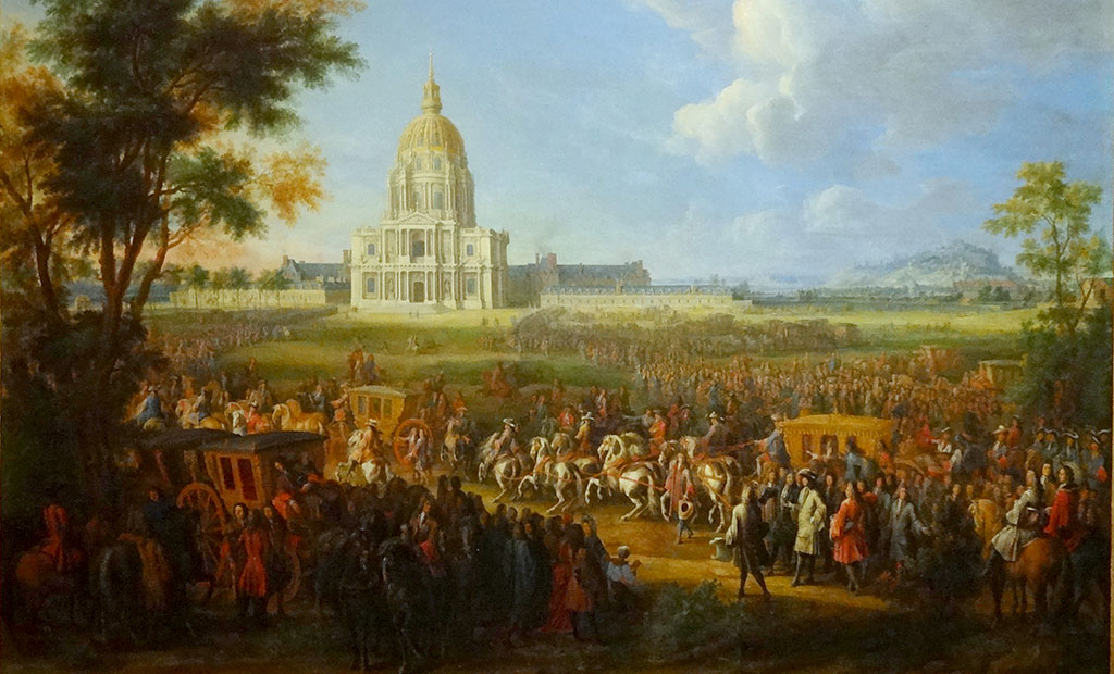 حضور لوئی چهاردهم برای افتتاح کلیسای گنبد انولید در 28 آگوست 1706